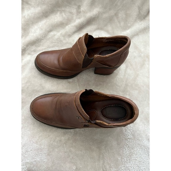 Born Leather Ankle Booties Wooden Heel Size 6 - Picture 2 of 5